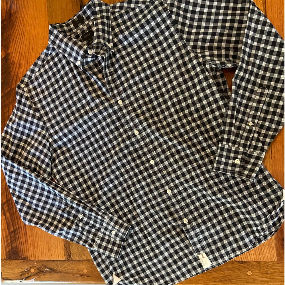 J. Crew Navy and White Checkered Casual Button Down Shirt